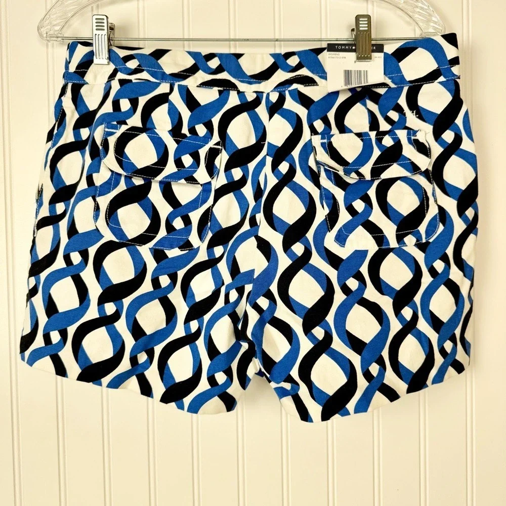 Tommy Hilfiger Geometric Shorts Women's Size 8 Blue Black Pockets‎ Zip Fly